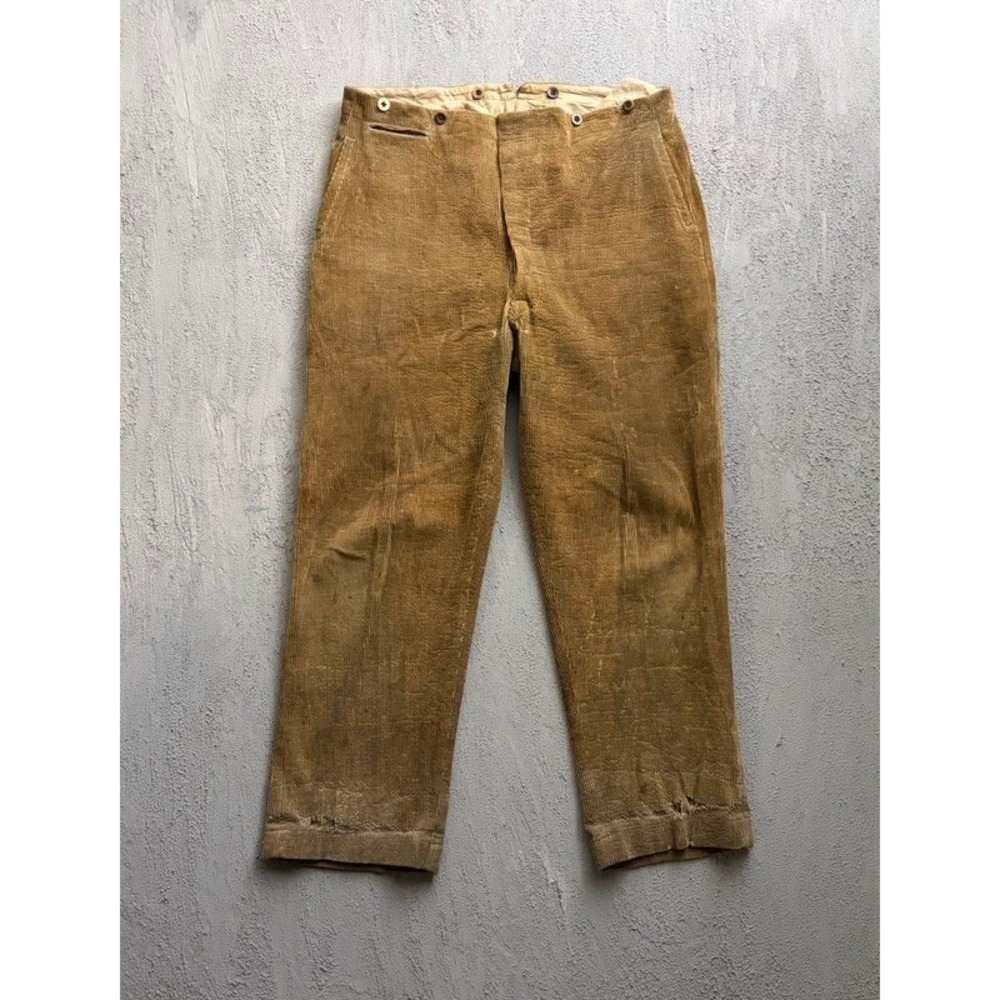 Vintage Corduroy Trousers 36x30 Brown 1930s French Workwear European